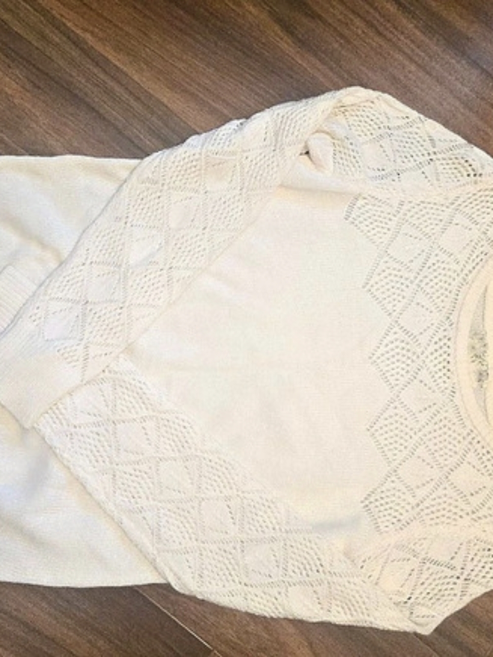 Debbie Morgan Pointelle Crew Neck Sweater in Cream Size Medium NWT